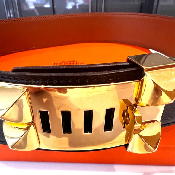 HERMES Collier de Chien Belt. Black leather